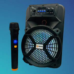 20W Wireless Bluetooth Portable Speaker with Wireless Karaoke Mic, 5 Hour Playtime, RGB LED Light, Bluetooth V5.3, Easy Grab Handle, FM/USB/AUX in/TF Card, Type C Charging (Black)